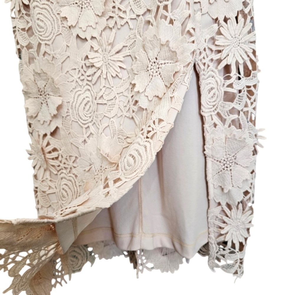 Nwot Lulu's Steal Your Heart Ivory  Crochet Floral Lace Midi Bridal Dress - Picture 14 of 17